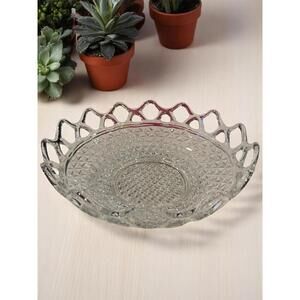 Imperial Glass Open Lace Edge Diamond Pattern Clear Bowl 9" Beautiful